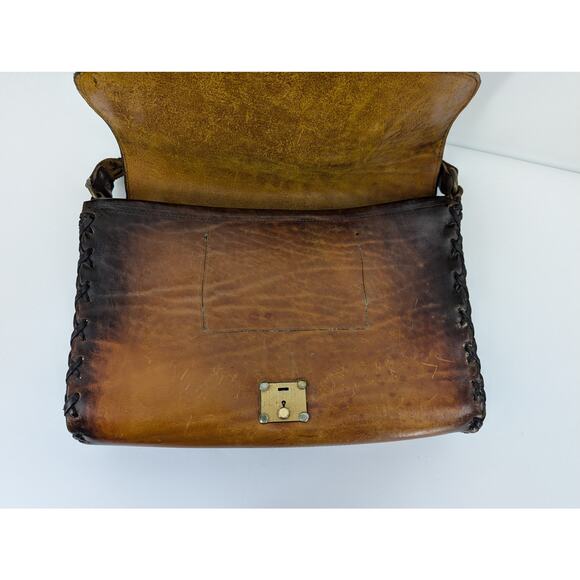 Vintage Hand Made Rustic Leather Laptop Messenger Bag With Working Lock & Key - Picture 8 of 12